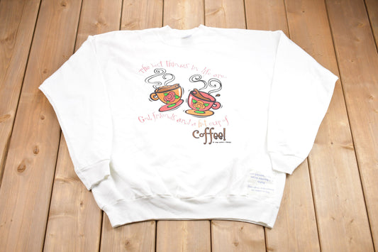 Vintage 1996 God Friends Coffee Graphic Crewneck Sweatshirt / 90s Crewneck / Souvenir / Athleisure / Streetwear / 90s Coffee Graphic