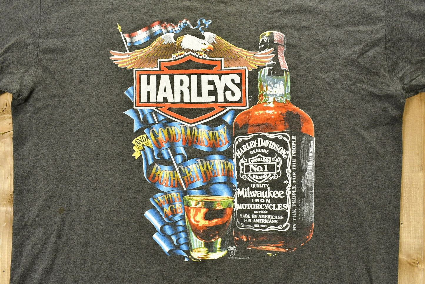 Vintage 1987 Harley Davidson Motorcycles Harleys Whiskey T-Shirt / Single Stitch / Made In USA / 90s Graphic / Biker / Vintage Tee