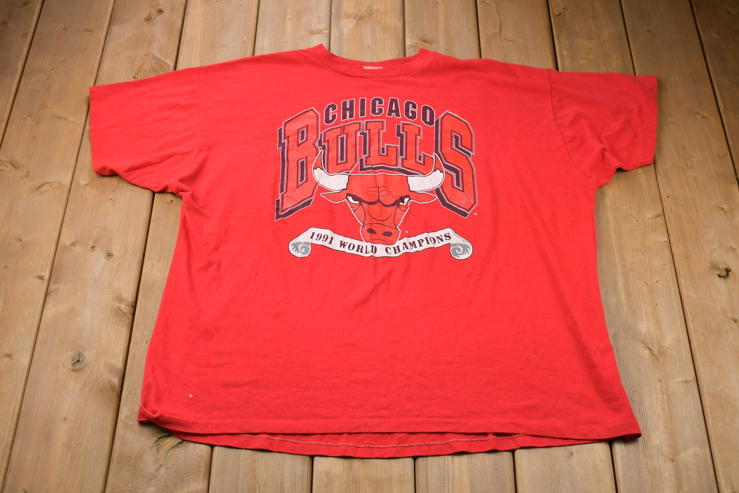 Vintage 1991 Chicago Bulls NBA World Champions Graphic T-Shirt / Streetwear / Retro Style / Single Stitch / Made In USA / 90s Jostens NBA