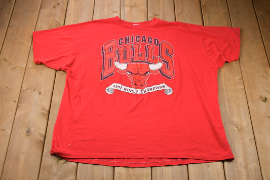 Vintage 1991 Chicago Bulls NBA World Champions Graphic T-Shirt / Streetwear / Retro Style / Single Stitch / Made In USA / 90s Jostens NBA