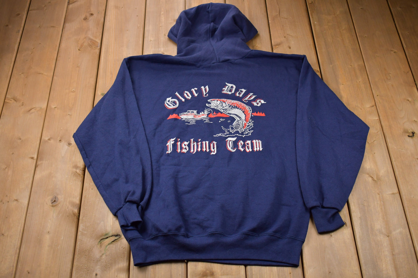 Vintage 1987 Glory Days Fishing Team Graphic Hoodie / 80s Hoodie / Vintage Sweater / 80s Made In USA / Athletic Pull Over