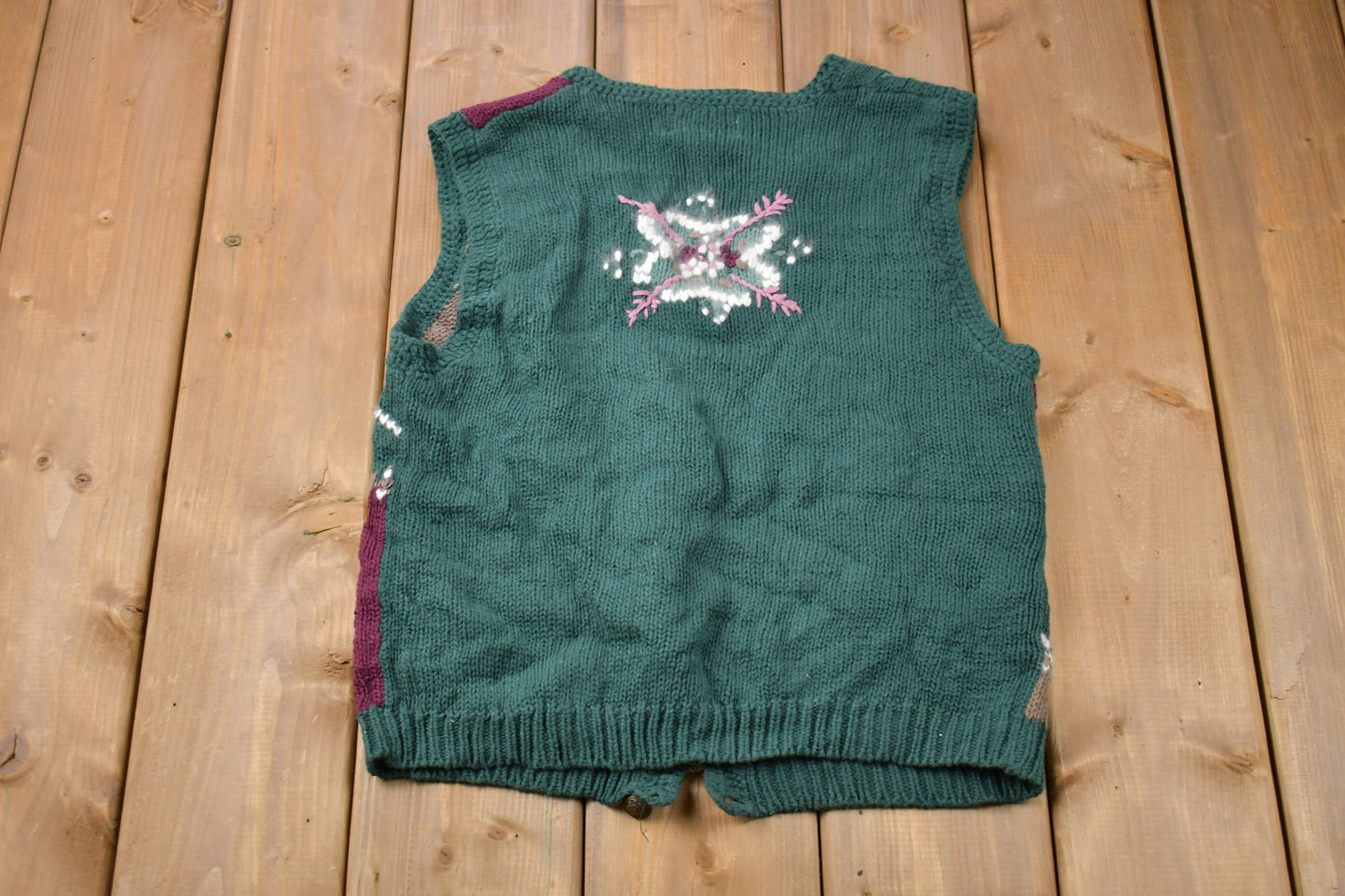 Vintage 1980s Christopher and Banks Knitted Sweater Vest / Vintage 80s Vest / Pattern Sweater / Outdoor / Hand Knit / Cardigan Vest