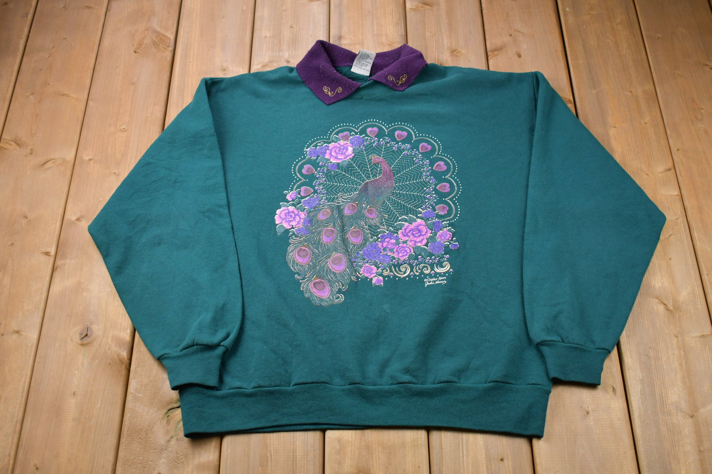 Vintage 1990s Cute Peacock Collared Sweatshirt / 90s Sweatshirt / Nature / Animals / Vintage Sweatshirt / Streetwear / Pullover Sweatshirt