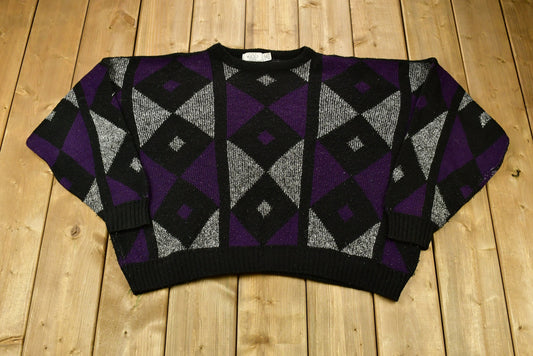 Vintage 1990sThe Men's Shop At Sears Abstract Color Block Knitted Sweater / Vintage 90s Crewneck / All Over Pattern / Outdoor / Made In USA