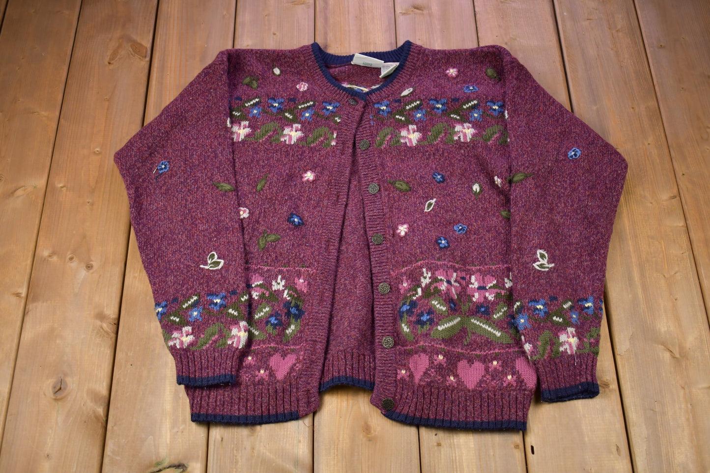 Vintage 1990s Northern Reflections Knitted Cardigan / Vintage 90s Cardigan / Pattern Sweater / Outdoor / Hand Knit / Pullover Sweatshirt