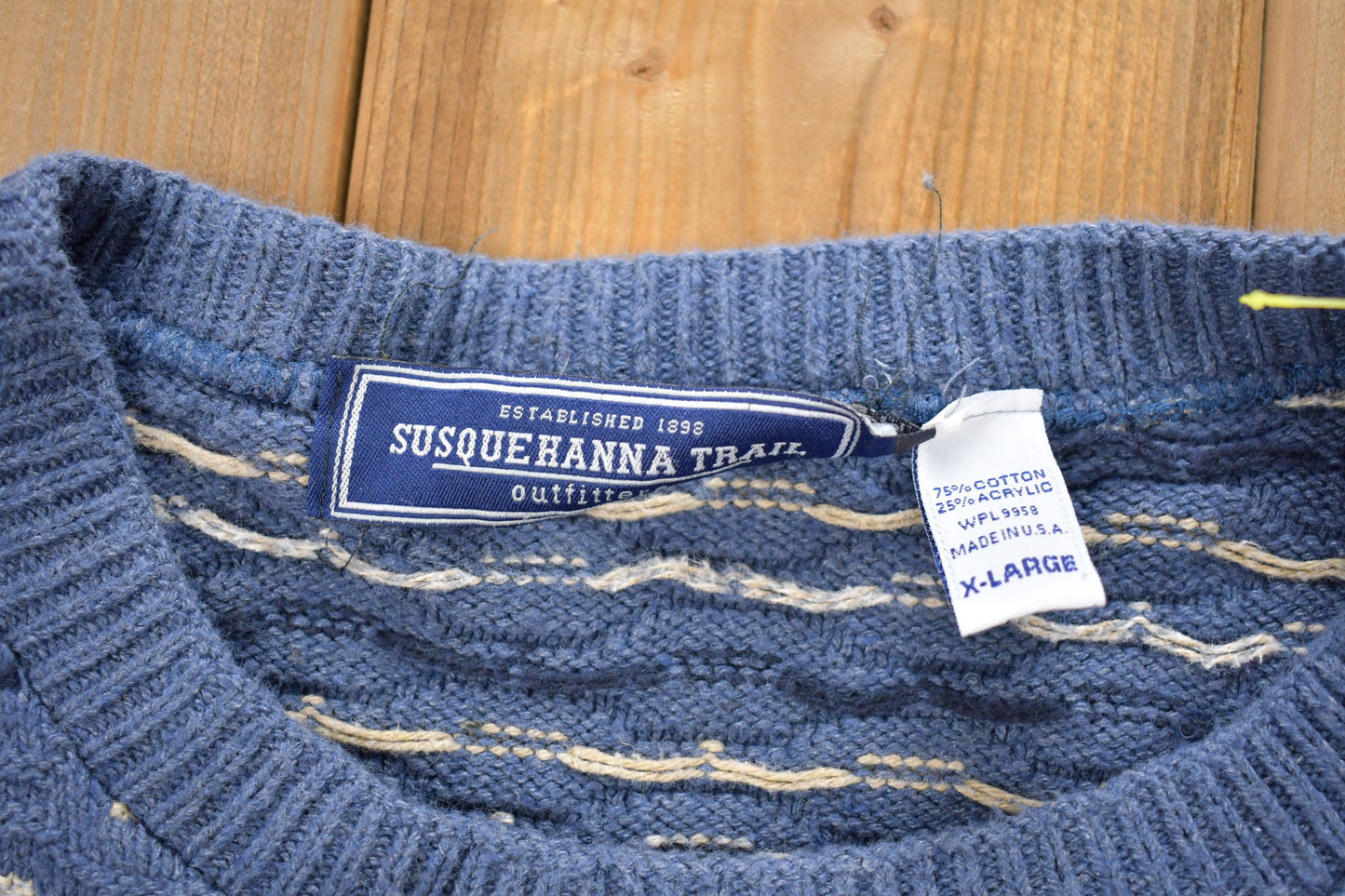Vintage 1990s Susquehanna Trail Made In USA Knitted Sweater / Vintage 90s Crewneck / Pattern Sweater / Outdoor / Hand Knit / Pullover