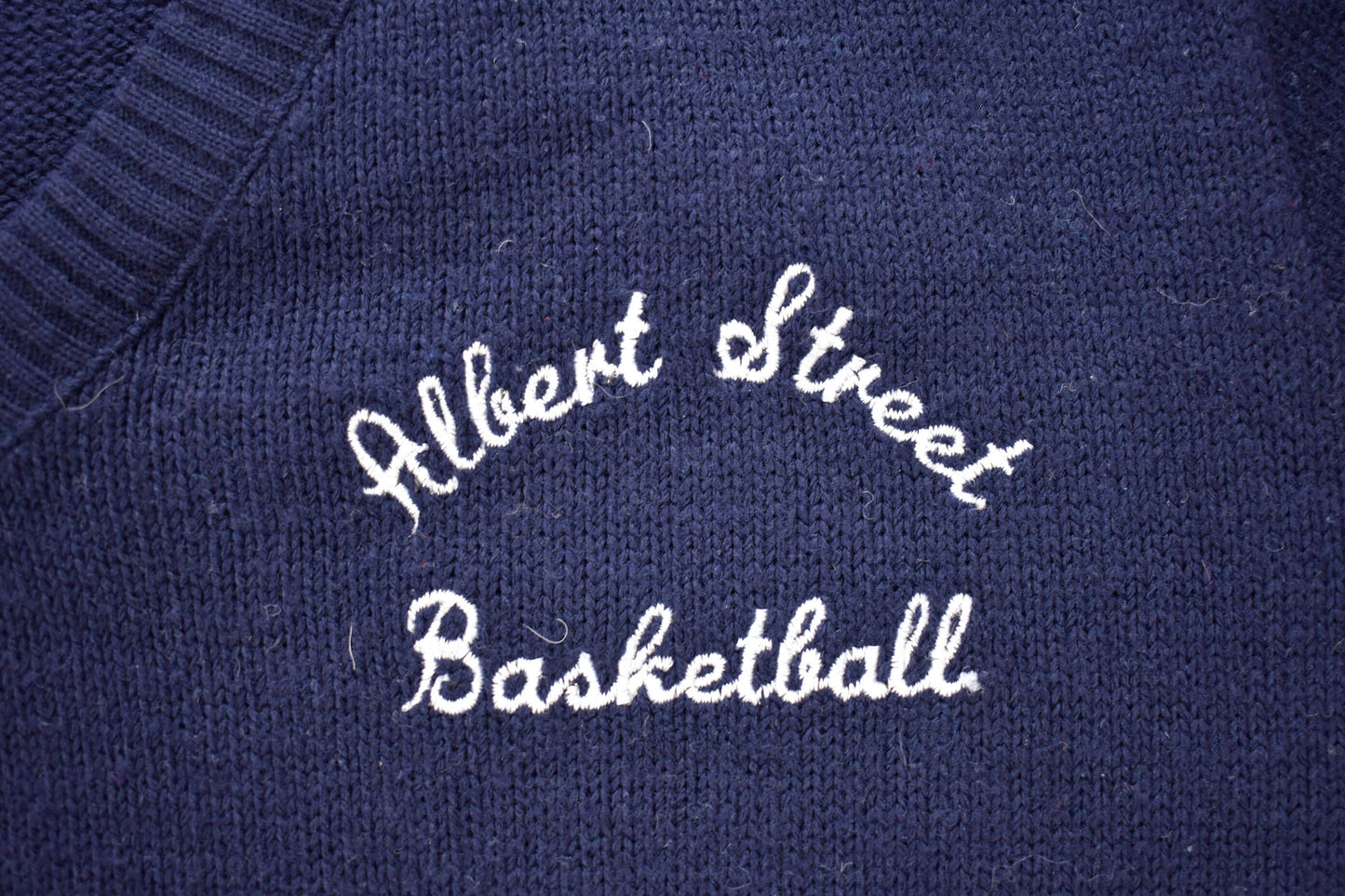 Vintage 1980s Albert Street Basketball V-Neck Knitted Sweater / Vintage 80s V-Neck / Pattern Sweater / Hand Knit / Pullover / Made In Canada