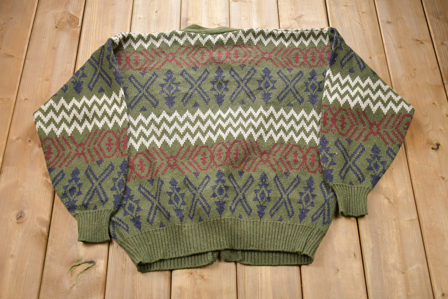 Vintage 1990s Outrigger Knitted Cardigan / Vintage 90s Cardigan / Pattern Sweater / Outdoor / Hand Knit / Pullover Sweatshirt