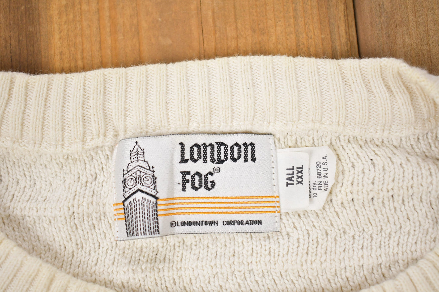 Vintage 1980s London Fog Made In USA Knitted Sweater / Vintage 80s Crewneck / Pattern Sweater / Outdoor / Hand Knit / Pullover Sweatshirt