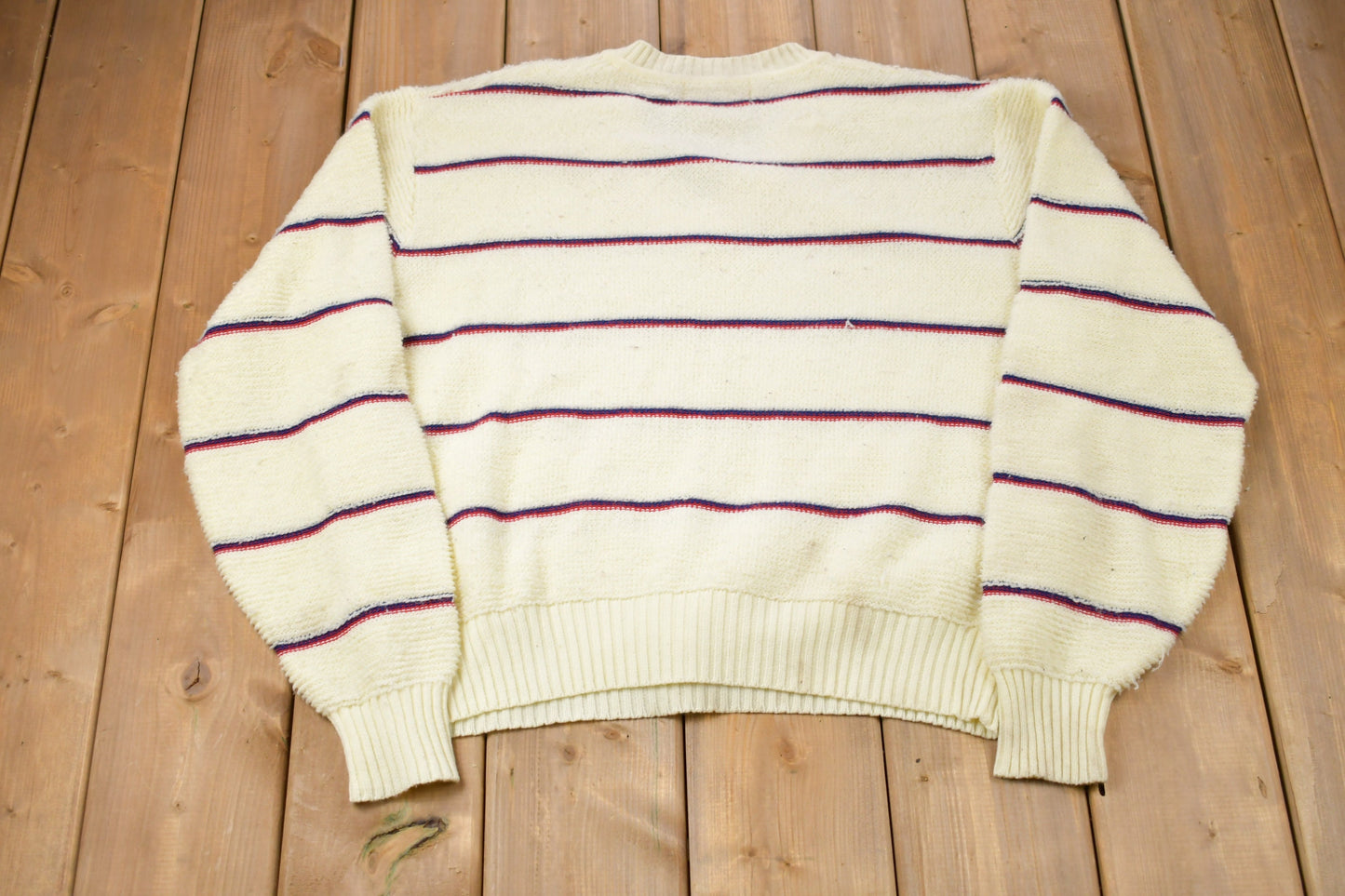 Vintage 1990s Probe Striped Knitted Sweater / Vintage 90s V-Neck / Pattern Sweater / Outdoor / Hand Knit / Pullover Sweatshirt