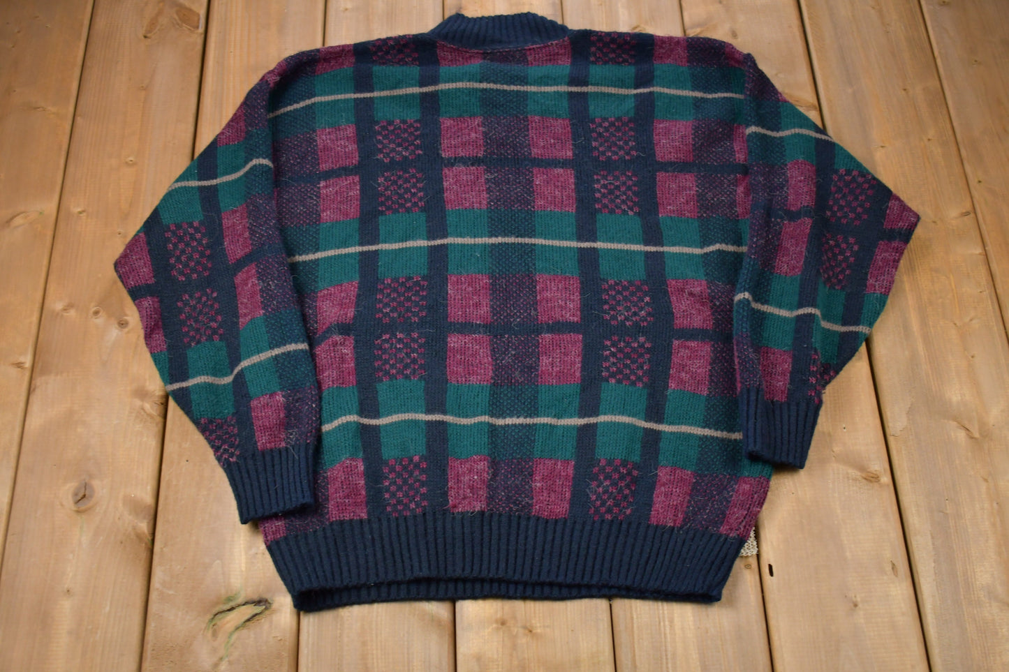 Vintage 1990s Garland Made In USA Knitted Sweater / Vintage 90s Crewneck / Pattern Sweater / Outdoor / Hand Knit / Pullover Sweatshirt