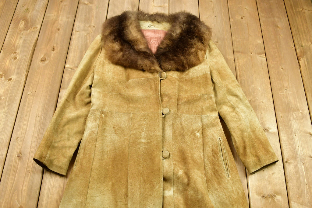 Vintage 1960s Fur Collared Suede Leather Full Length Jacket