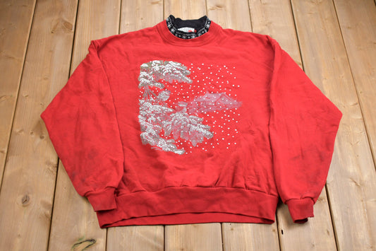 Vintage 1990s Morning Sun Winter Wonderland Double Collar Crewneck / Nature Print / Vintage Sweatshirt / Wilderness / Pullover Sweatshirt