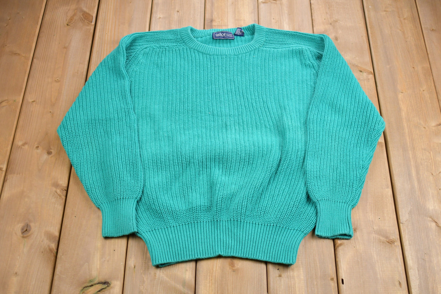 Vintage 1990s Astro One Knitted Sweater / Vintage 90s Crewneck / Pattern Sweater / Outdoor / Hand Knit / Pullover Sweatshirt