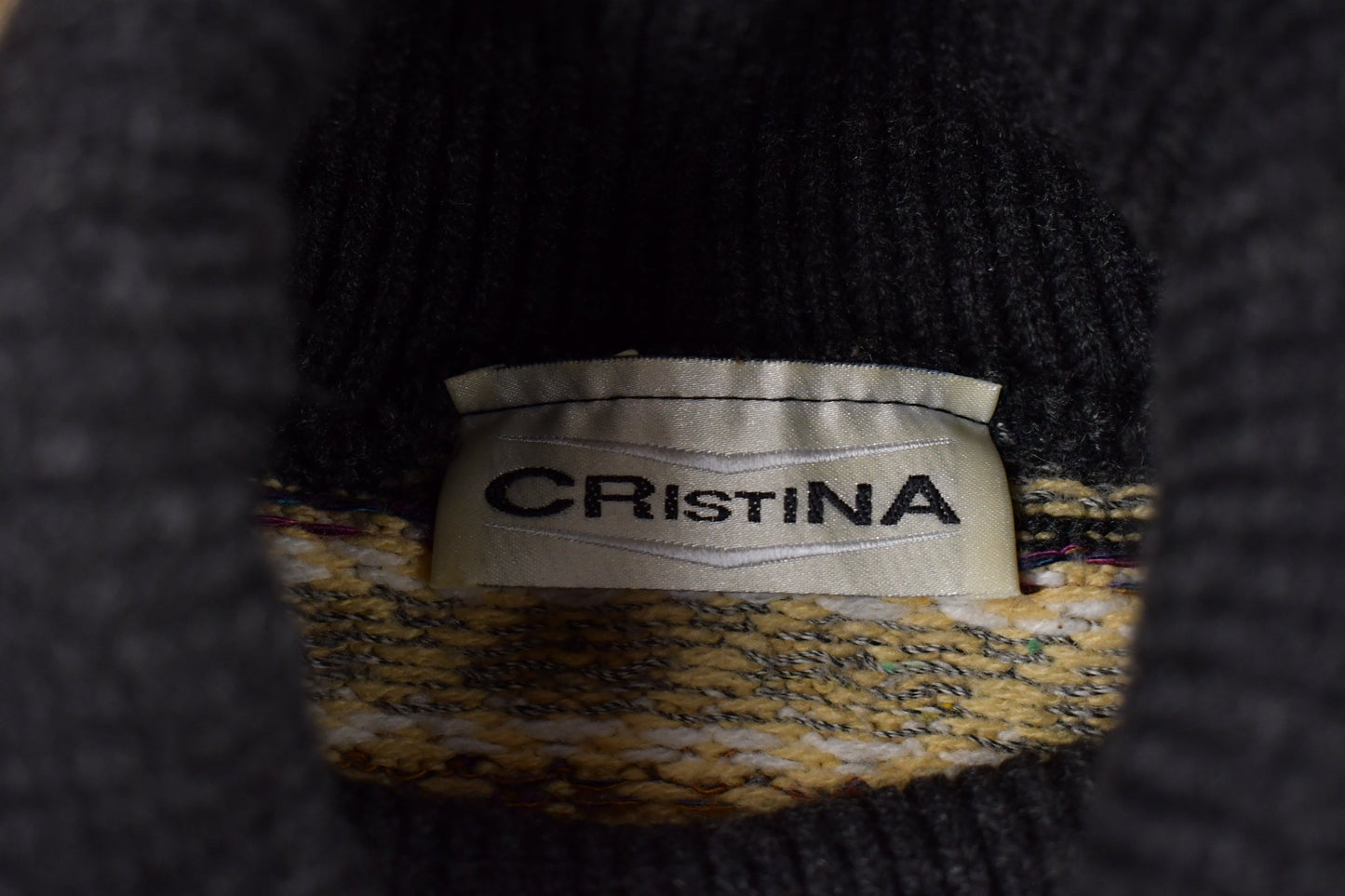 Vintage 1990s Cristina Knitted Sweater / Vintage 90s Turtleneck / Pattern Sweater / Outdoor / Hand Knit / Pullover Sweatshirt