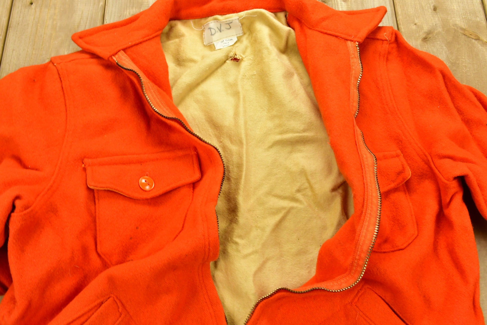 Vintage 1950s Distressed Orange Full Zip Jacket