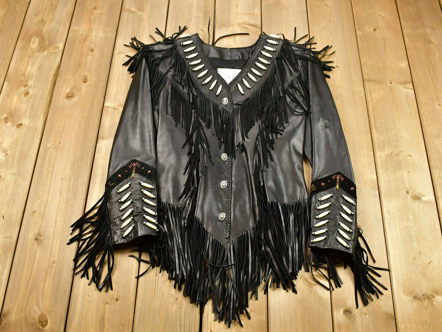 Vintage 1980s Arturo Design Leather Fringe Jacket / Fringe Coat / Western Style / Streetwear / Beaded / Burray Olson / Made In Mexico