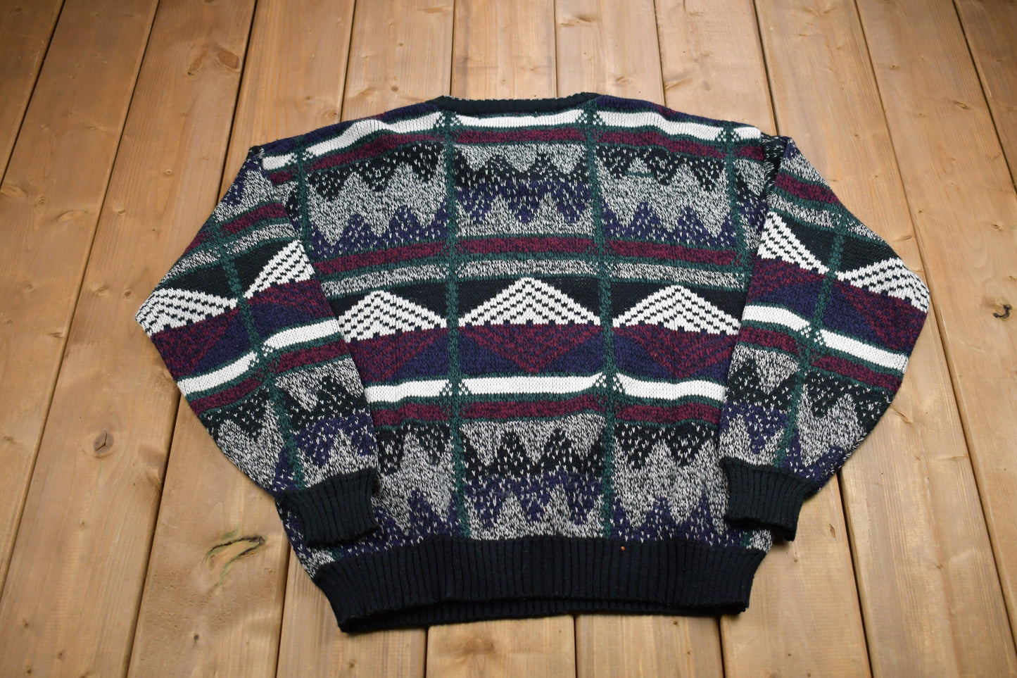 Vintage 1990s Michael Gerald Abstract Knitted Sweater / Vintage 90s Crewneck / Pattern Sweater / Outdoor / Hand Knit / Pullover Sweatshirt