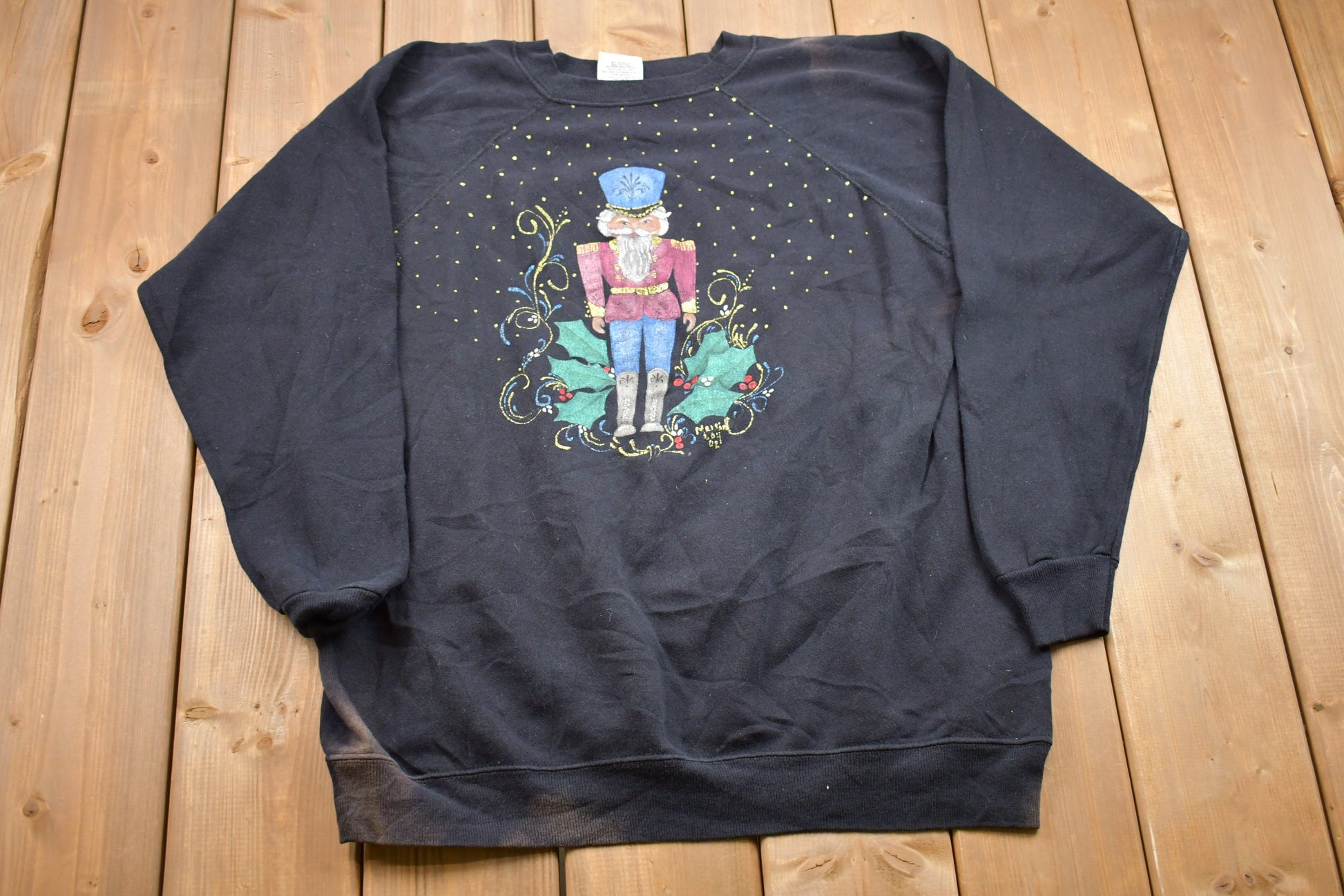 Vintage 1990s Nutcracker Christmas Raglan Cut Sweater , 90s Holiday Crewneck , Winter Wear , Festive Graphic Print , Made In USA