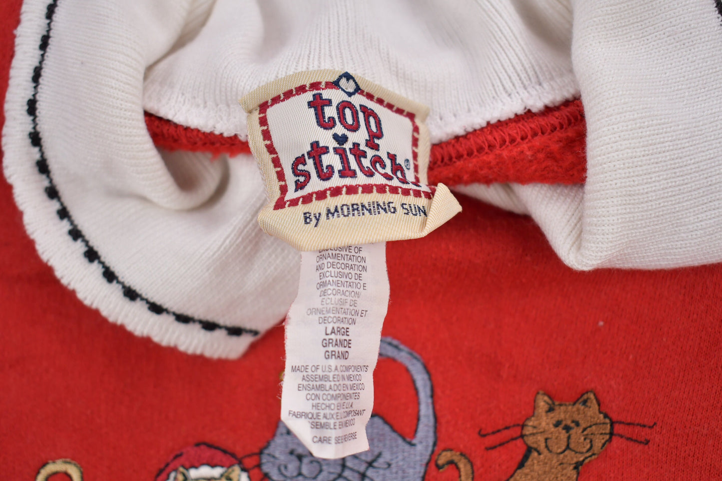 Vintage 1990s Top Stitch Morning Sun Cute Cat Embroidered Collared Sweatshirt / 90s Sweatshirt / Souvenir / Athleisure / Streetwear