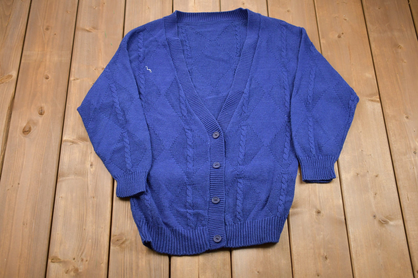 Vintage 1990s Knitted Cardigan / Vintage 90s Cardigan / Pattern Sweater / Outdoor / Hand Knit / 90s Knit Sweatshirt