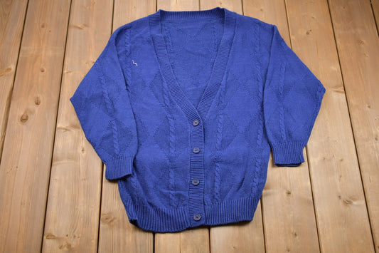 Vintage 1990s Knitted Cardigan / Vintage 90s Cardigan / Pattern Sweater / Outdoor / Hand Knit / 90s Knit Sweatshirt