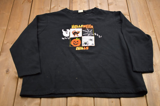 Vintage 1990s Halloween Chills Graphic Crewneck Sweatshirt / 90s Crewneck / Souvenir / Athleisure / Streetwear / Halloween Graphic