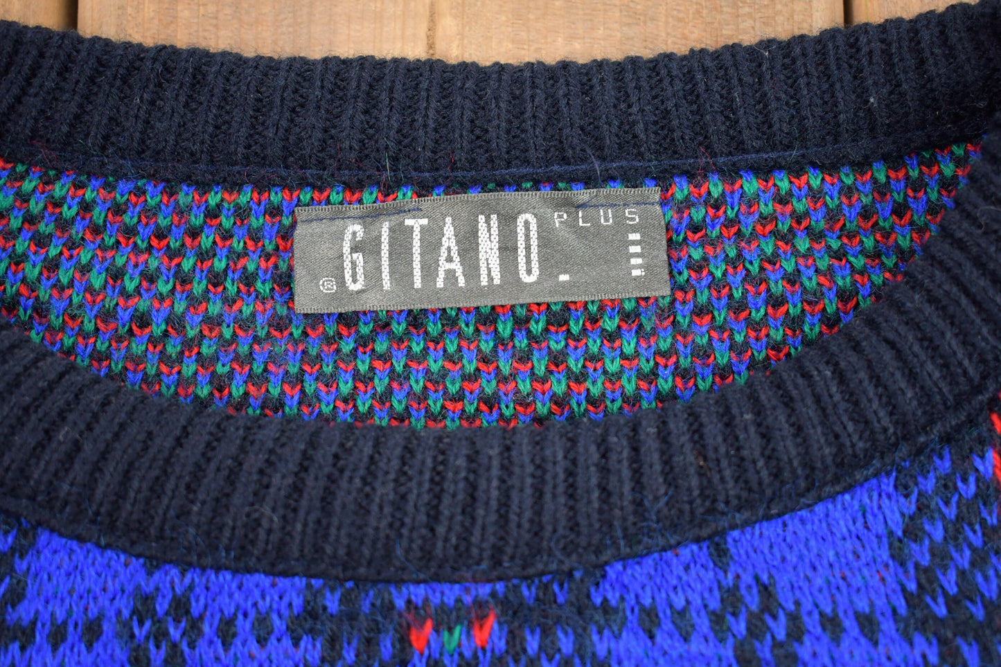 Vintage 1990s Gitano Knitted Sweater / Vintage 90s Crewneck / Pattern Sweater / Outdoor / Hand Knit / Pullover Sweatshirt