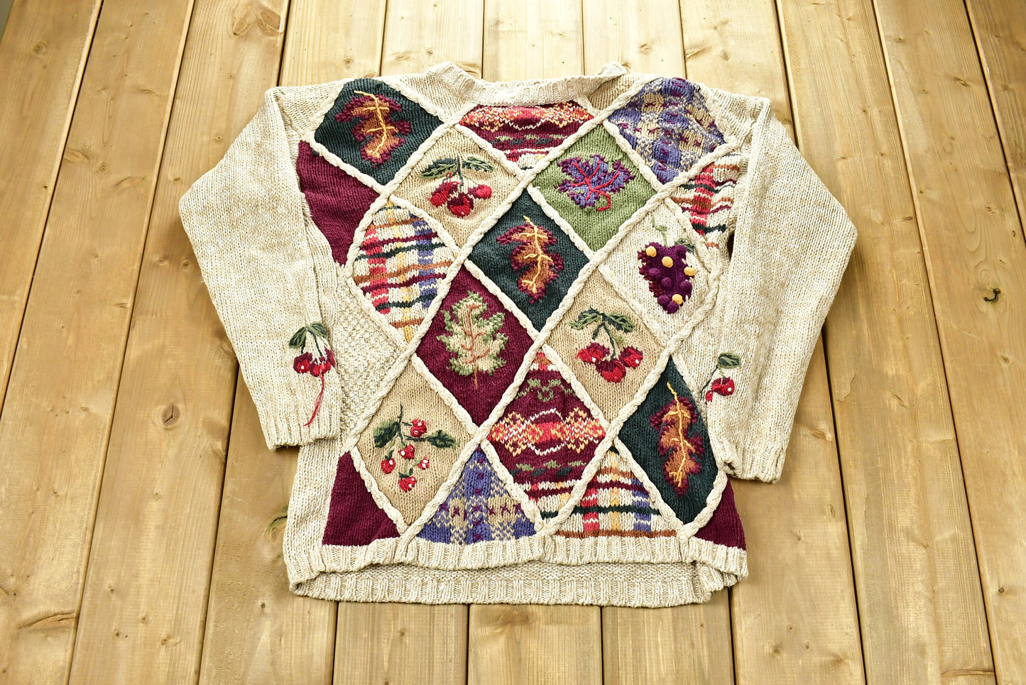 Vintage 1990s White Stag Knitted Patchwork Ladies Sweater / Vintage 90s Crewneck / All Over Pattern / Sweatshirt / Abstract Graphic