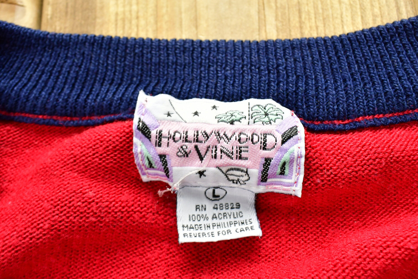 Vintage 1990s Hollywood & Vine Knitted Cardigan Sweater / Vintage 90s Crewneck / All Over Pattern / Outdoor / Sweatshirt / Abstract Graphic