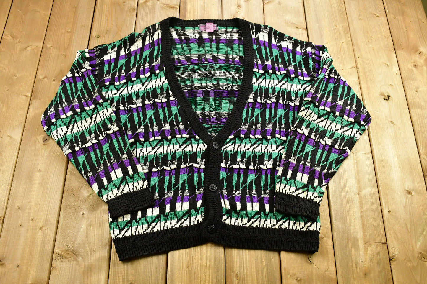 Vintage 1990s Concrete 3D Cable Knit Cardigan Sweater / Vintage 90s Crewneck / Abstract Patterns / Knit Cardigan / Streetwear / Cozy