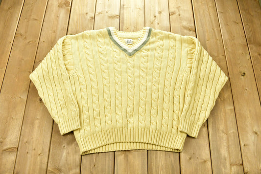 Vintage 1990s The GAP Knitted V-Neck Sweater / Vintage 90s Crewneck / 3D Cable Knit / Outdoor / Sweatshirt / Abstract Graphic