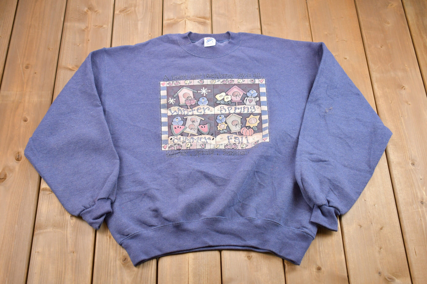 Vintage 1990s Seasons Change Graphic Crewneck / Made In USA / Nature Print / Vintage Sweatshirt / Animal Print / Pullover Sweatshirt