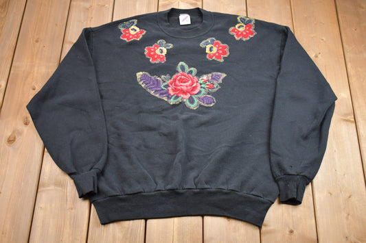 Vintage 1990s Floral Made In USA Crewneck Sweatshirt / 90s Crewneck / Souvenir / Athleisure / Streetwear / Floral Graphic