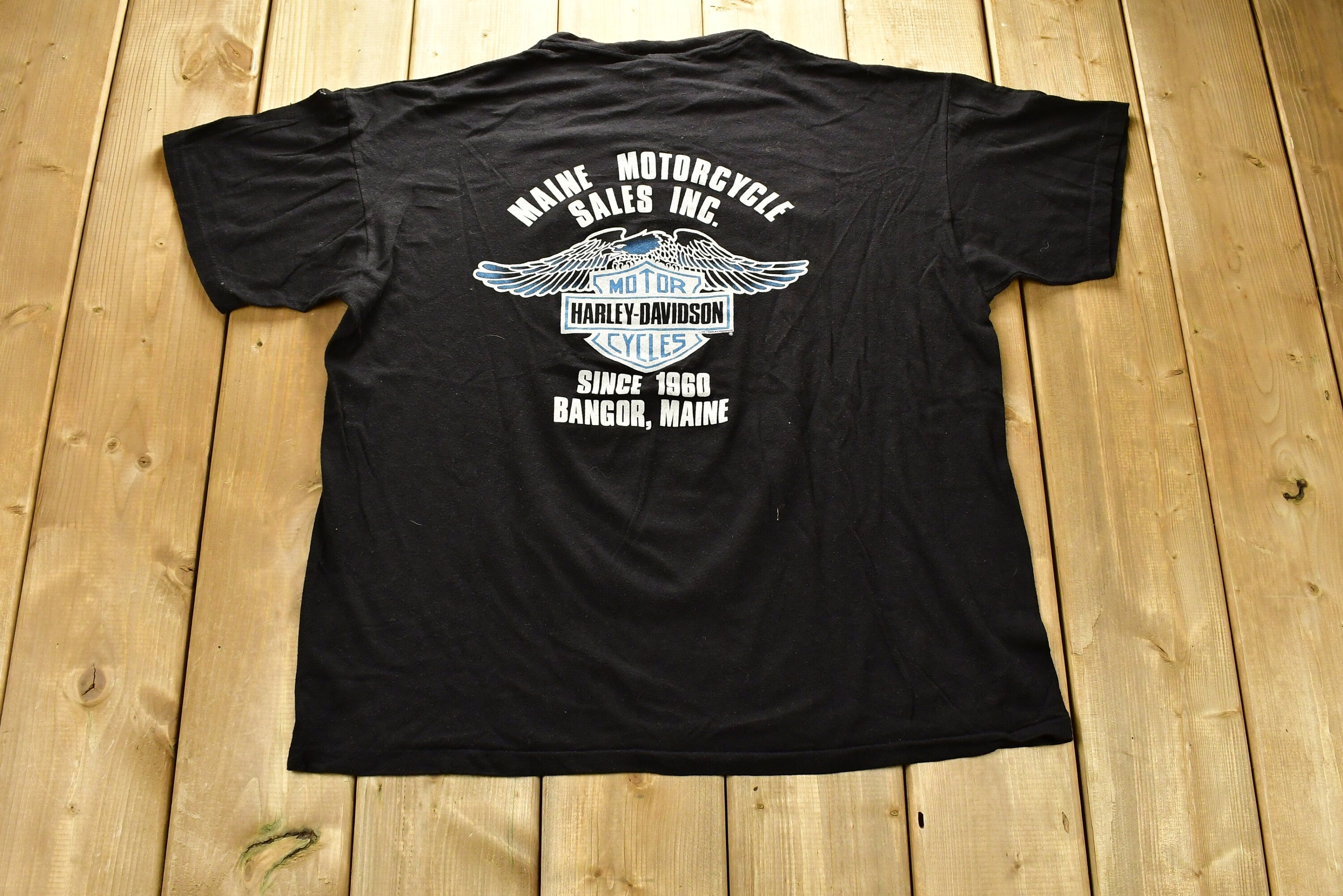 Vintage 1980s Harley Davidson Motorcycles Maine Motorcycle Sales T-Shirt