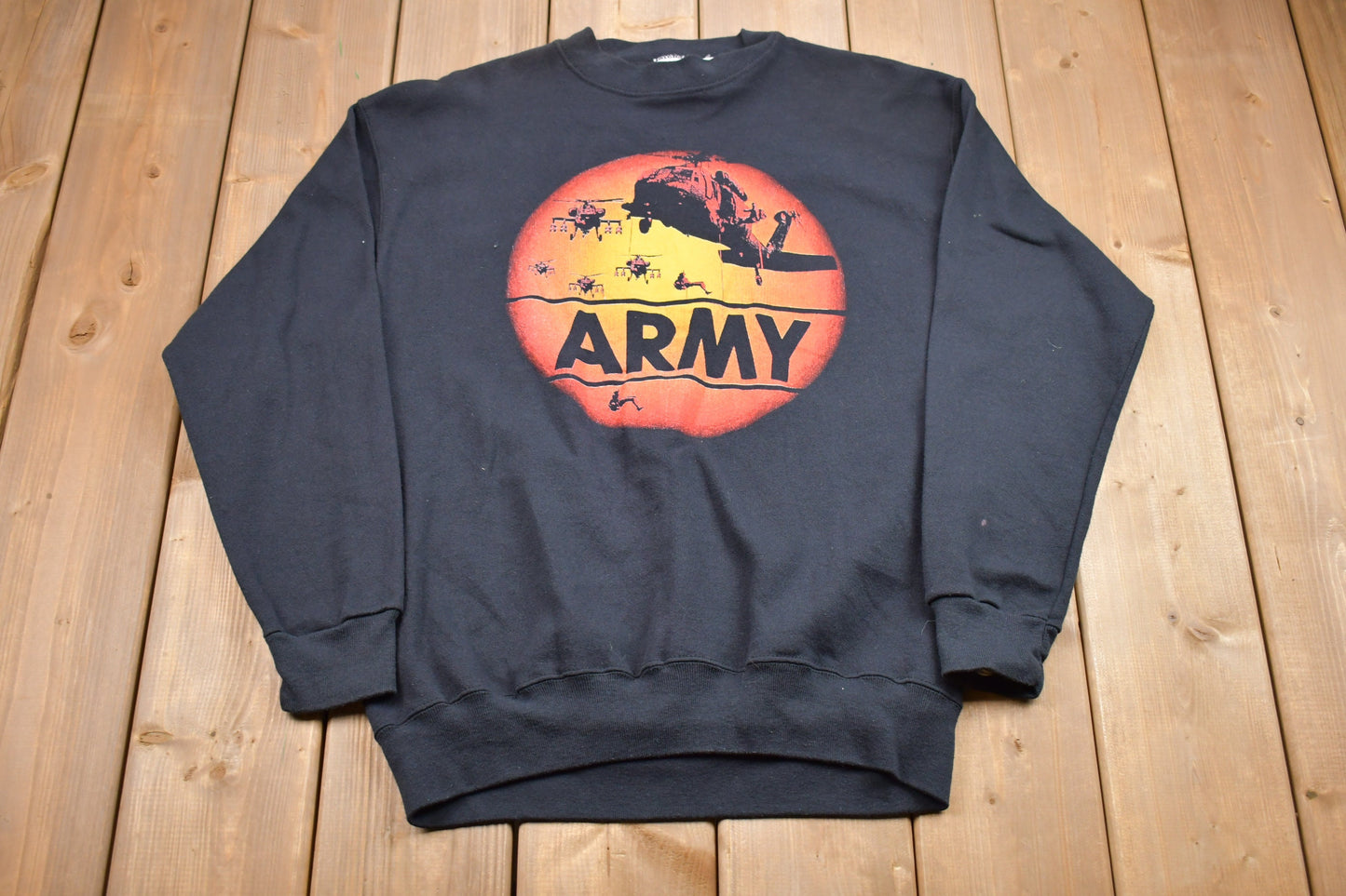 Vintage 1990s Army Graphic Crewneck / Military Helicopter Print Sweatshirt / Jostens Pullover Sweatshirt / Made In The USA / Streetwear