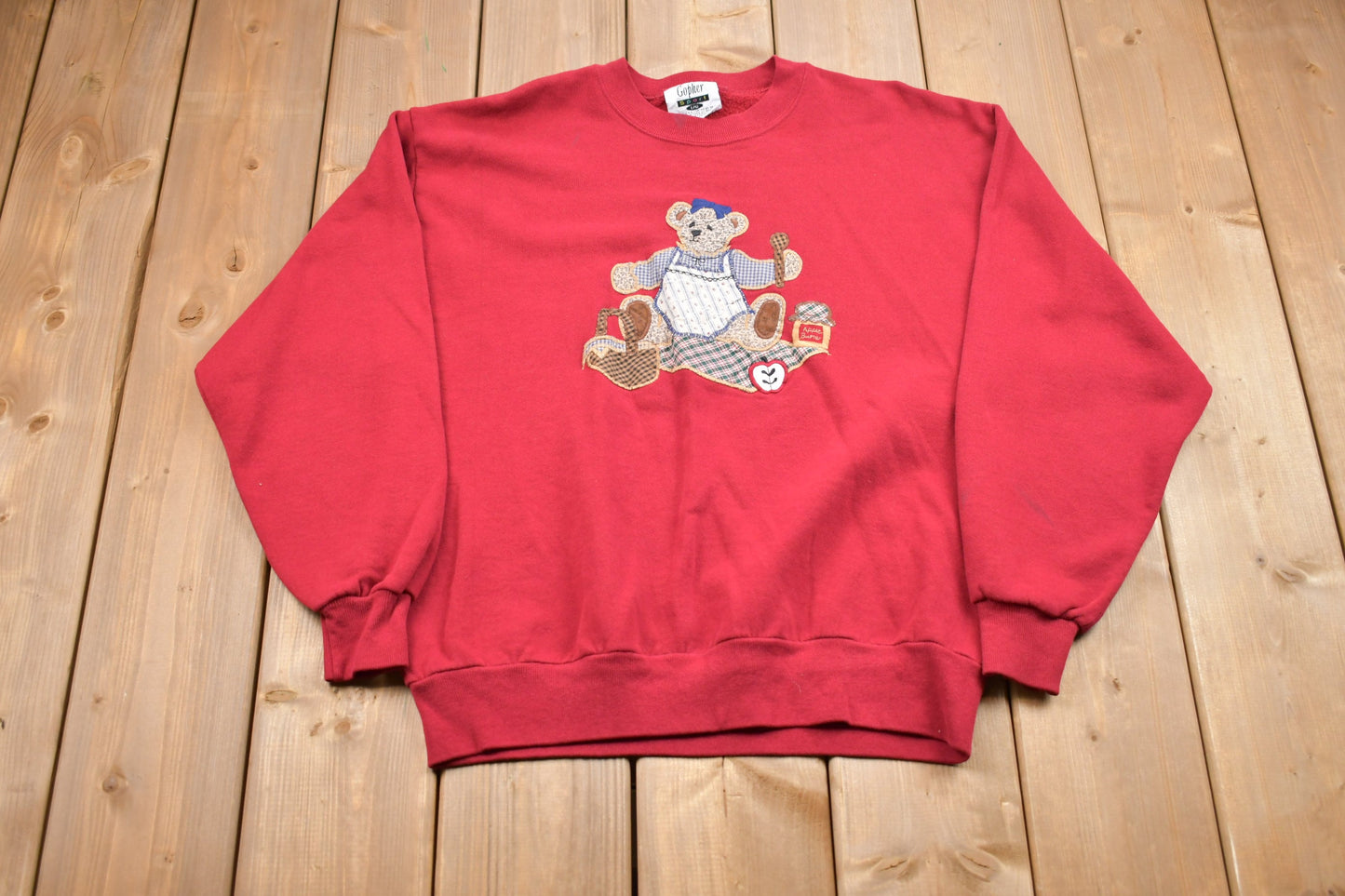 Vintage 1990s Gopher Sport Teddy Bear Embroidered Crewneck / 90s Sweatshirt / Cute Bear / Wilderness Pullover Sweatshirt / Made In USA