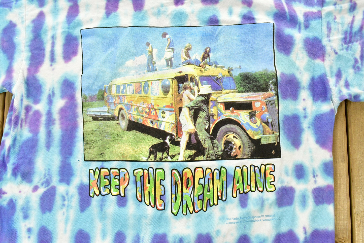 Vintage 1990s Woodstock Music Festival Tie Dye T-shirt / Keep The Dream Alive / Single Stitch / Made in USA / All Over Print / Premium