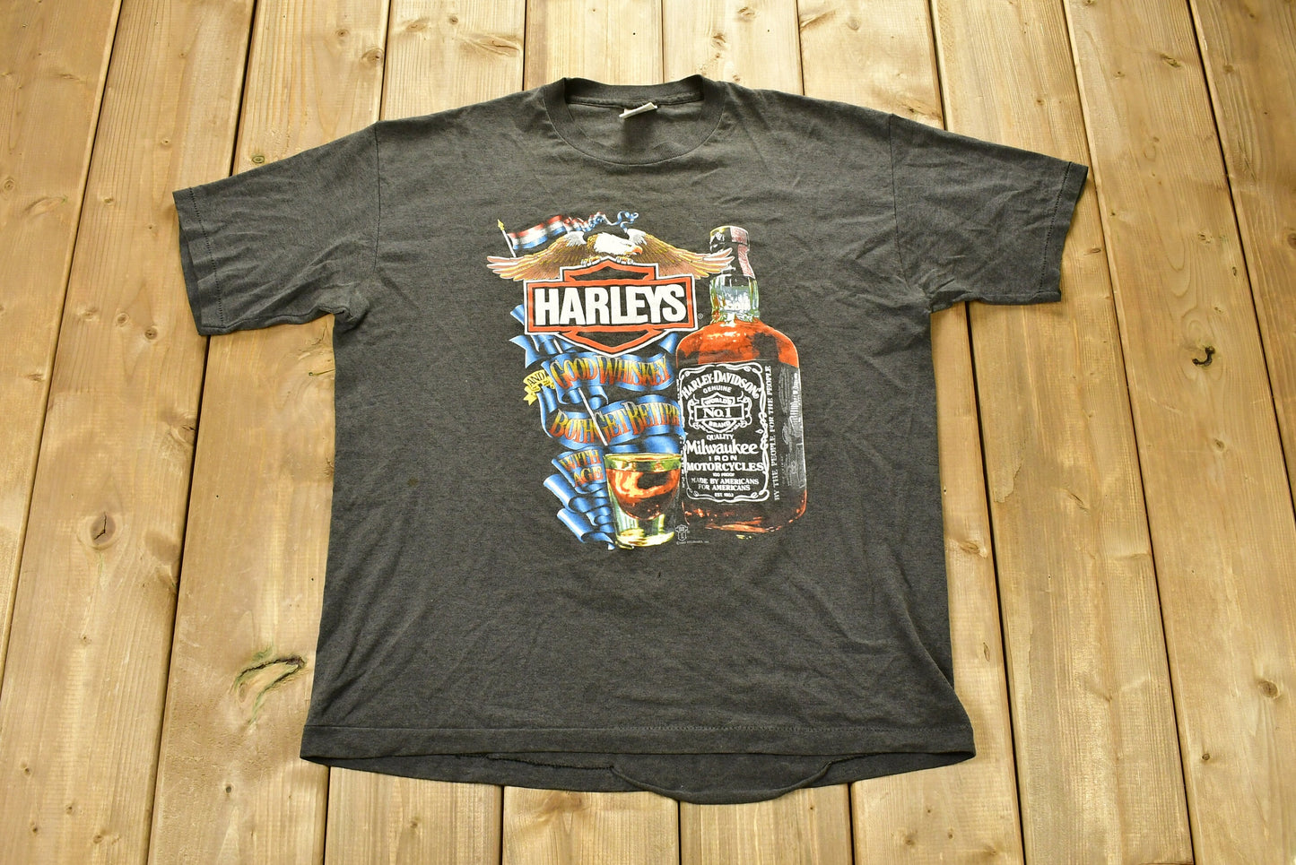 Vintage 1987 Harley Davidson Motorcycles Harleys Whiskey T-Shirt / Single Stitch / Made In USA / 90s Graphic / Biker / Vintage Tee