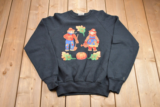 Vintage 1980s Lee Fall Halloween Raglan Sleeve Crewneck Sweatshirt / 80s Crewneck / Souvenir / Athleisure / Streetwear / Autumn Pumpkins