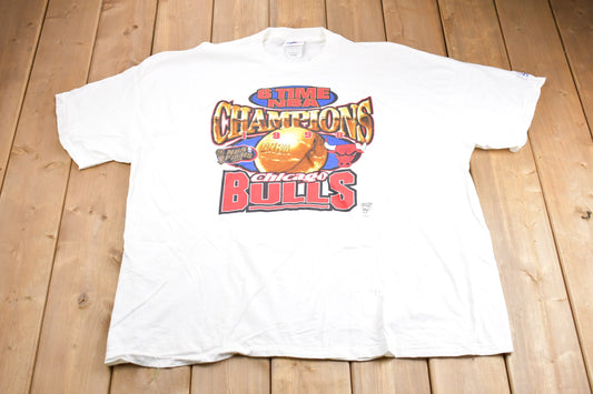 Vintage 1998 Chicago Bulls 6 Times Champs Logo Athletic Made In USA Graphic T-Shirt /Street/ Retro Style / Single Stitch / 90s Chicago Bulls