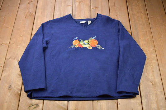 Vintage 1990s Fall Pumpkin Embroidered Crewneck / 90s Crewneck / Nature / Animals / Vintage Sweatshirt / Streetwear / Pullover Sweatshirt