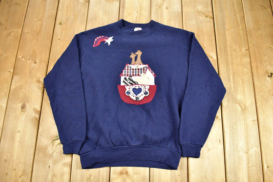 Vintage 1990s Noah's Ark Embroidered Graphic Youth Size Crewneck Sweatshirt / 90s Crewneck / Souvenir / Religious / Patchwork / Made In USA