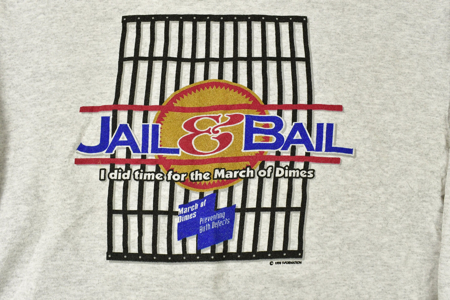 Vintage 1996 Jail & Bail March Of Dimes Crewneck Sweatshirt / 90s Crewneck / Souvenir / Athleisure / Streetwear / Travel And Tourism