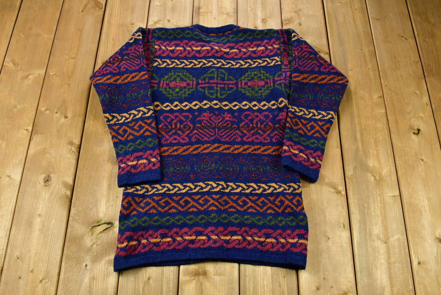 Vintage 1980s Abstact Graphic Knitted Cardigan Sweater / Made In Scotland / All Over Pattern / Outdoor / Sweatshirt / Strathspey