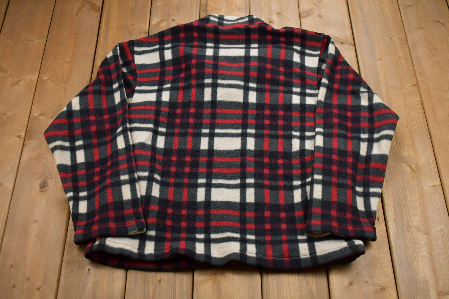 Vintage 1990s Quarter Zip Plaid Fleece Sweater / Sportswear / 90s Quarter Zip / Streetwear / Athleisure / Hiking / Plaid Fleece