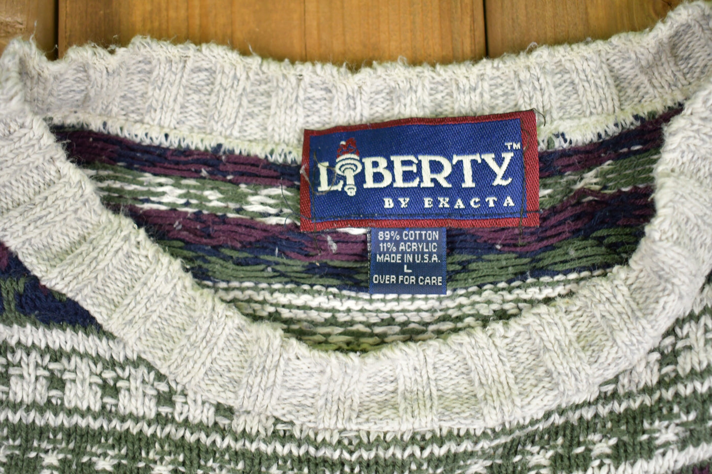 Vintage 1990s Liberty Knitted Sweater / Vintage 90s Crewneck / Pattern Sweater / Outdoor / Hand Knit / Pullover Sweatshirt