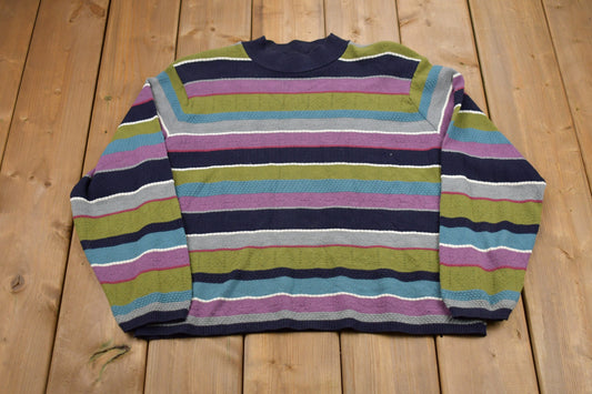 Vintage 1990s Southern Lady Striped Knitted Sweater / Vintage 90s Crewneck / Pattern Sweater / Outdoor / Hand Knit / Pullover Sweatshirt