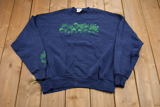 Vintage 1990 4 Leaf Clover Graphic Crewneck Sweatshirt / 90s Crewneck / Souvenir / Athleisure / Streetwear / Irish Crewneck / Lucky Charm