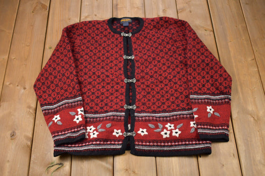 Vintage 1990s Woolrich Knitted Cardigan / Vintage 90s Crewneck / Pattern Sweater / Outdoor / Hand Knit / Pullover Sweatshirt